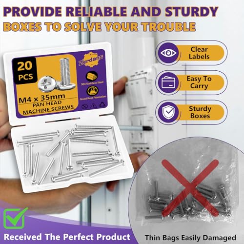 20Pcs M4x35mm Phillips Pan Head Machine Screws Kit 304 SS for DIY | Full Thread, Anti-Rust & Anti-Corrosion, For Furniture Repair, Electronics & 3D Printer Small Models, Storage Case Included - size: M4x35mm