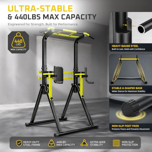 OWLSKY Power Tower Dip Station Pull Up Bar for Fitness Home Gym Workout,440 Pounds Multi-Function 10 level Adjustable Height Fitness Strength Training Exercise Equipment