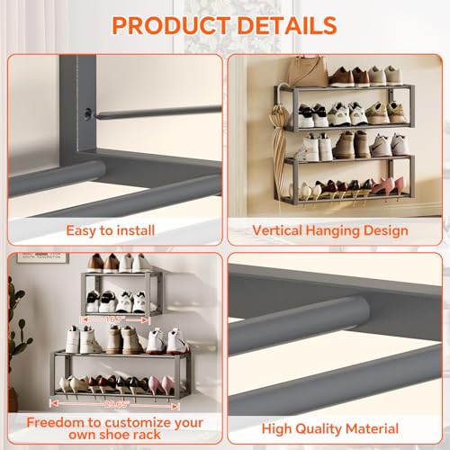 Homeiju Hanging Shoe Organizer,2 Pack Wall Mounted Shoe Rack Holds 12 Pairs,Space Saving Metal Wall Shoe Rack,Hanging Shoe Rack Shoe Holder for Small Space,Entryway,Closet,RV,Camper (Grey) - color: Grey
