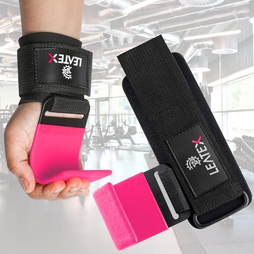 Weight Lifting Hooks (Pair) for Deadlifts, Pull Ups, Rows & Shrugs - Anti-Rip Nylon Strap Hand Grips with Thick Wrist Padding - Heavy Duty Wrist Straps for Weightlifting & Gym Workouts - color: Pink