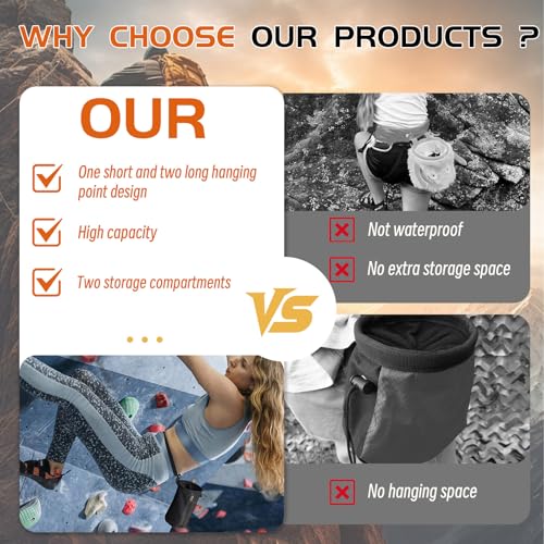 Chalk Bag for Rock Climbing, Waterproof & Leak-Proof Storage Pouch with 2 Zipper Pockets & Adjustable Waist Belt, Versatile for Fitness & Daily Use, Ideal Rock Climbing Gear