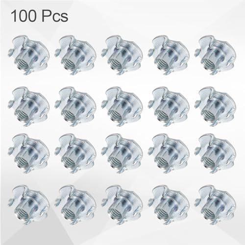 HARFINGTON M6x9mm T-Nuts 4 Pronged Tee Nut 0.73" x 0.35" Fully Thread Carbon Steel Inserts for Wood, Rock Climbing Holds, Cabinetry, Furniture 100pcs - size: M6x9mm, 18.5mm