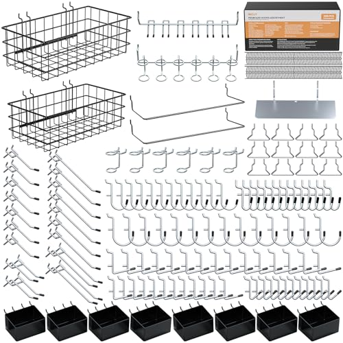 INCLY 238PCS Pegboard Accessories Organizer Kit, Peg Board Hooks Assortment with Peg Bins, Baskets, Paper Towel Holder for 1/8 and 1/4 inch Pegboard Hanging Tools, Garage Wall Storage Attachments | Peg Board Hooks Assortment, Paper Towel Holder, 1/8 and 1