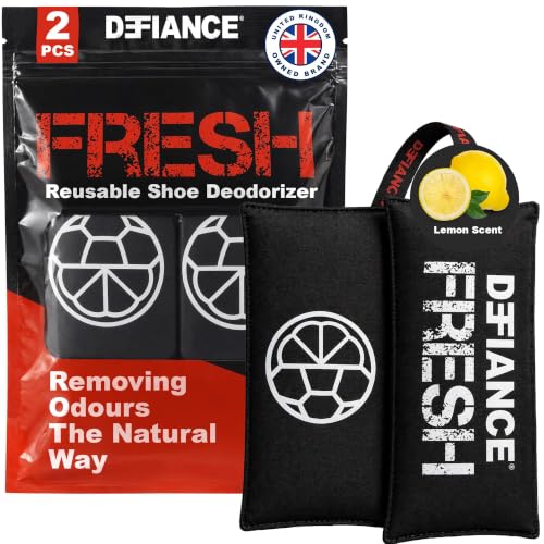Defiance Fresh Shoe Deodorizer, Shoe Odor Eliminator, Natural Freshener | Natural Bamboo Charcoal, Lemon & Ocean Scent, 2 Pack, Shoe Deodorizing Inserts, Long Lasting, Reusable, Odor Remover shoes,