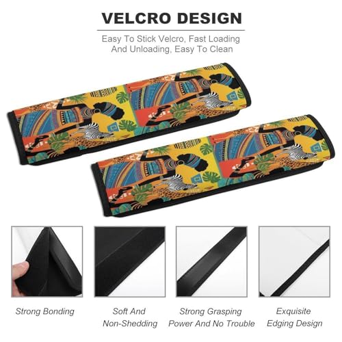 2 Pack Black Woman Ethnic Afro African Traditional Exotic Tribal Car Seat Belt Pad Soft Padded Automotive Seat Belt Protector for Child, Stroller Pushchair High Chair, Shock Absorption - color: Pattern 664