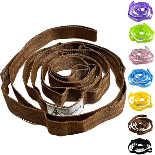 Stretching Strap Yoga Strap with Loops, Stretch Straps for Physical Therapy, Non-Elastic Exercise Strap for Pilates, Dance and Gymnastics with Workout Guide - color: Brown