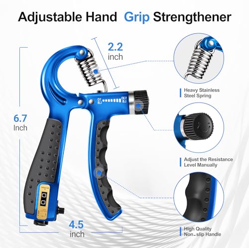 Grip Strength Trainer Kit (5 Pack) Adjustable Resistance Hand Gripper,Finger Exerciser,Hand Extension Exerciser,Stress Relief Ball and Forearm Workout Ring for Muscle Building Injury Recover - color: Blue