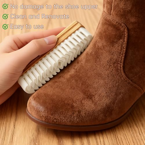 Suede Shoe Brush and Eraser Set, 2025 New Suede Cleaning Brush for Shoes, Bags, Jackets, and Sofas, Wooden Handle Suede Shoe Cleaner, Soft Brush and Stain Eraser for Easy Care (2 Pack)