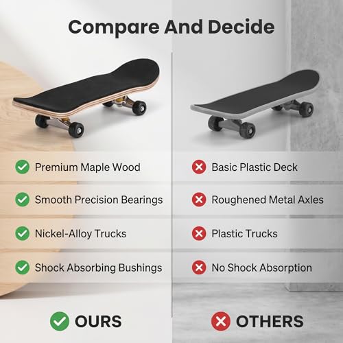 Milltrip Wooden Finger Skateboards, 1Pc Maple Wooden Alloy Fingerboard Finger Skateboards with Box Reduce Pressure Gifts (Black) - color: Black