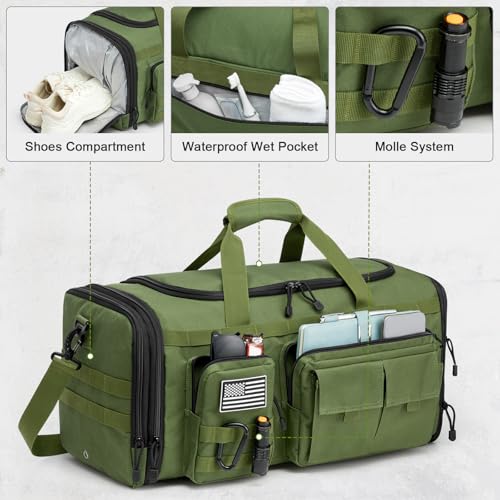 G4Free 3-in-1 Expandable Duffle Bag for Travel Gym, Large Duffel Backpack | 45L to 55L, with Shoes Compartment & Wet Pocket, for Men Women, Green - color: Green