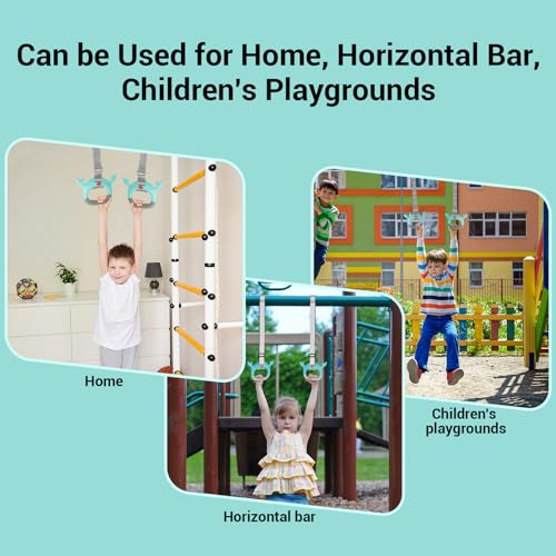 Gymnastics Rings, Professional Children Trapeze Bar Pull Up Rings, Playground and Home Exercise Gym Equipment, Children's Adjustable Strap Strength Training Rings - color: Green - 1.5M Strap