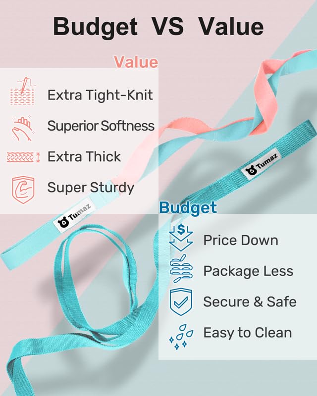 Tumaz Stretching Strap, 10-Loop Non-Elastic Yoga Strap | Designed for stretching, yoga, Pilates and rehab with 10 loops, durable webbing and a longer 79-inch design - color: Turquoise Lite, size: Budget-Essential