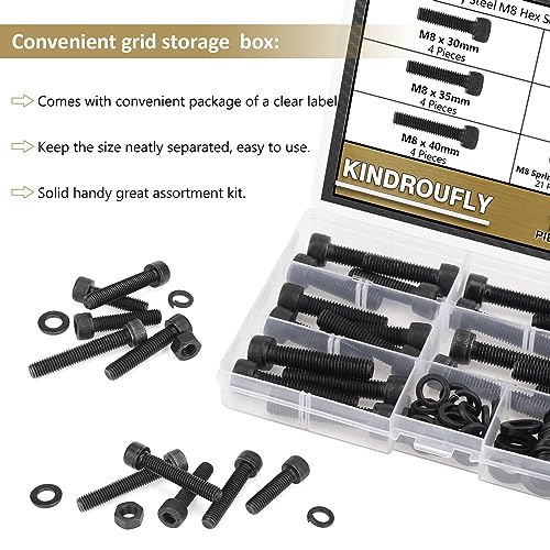72 Pieces Black M8 x 30/35 /40/45 /50 mm Hex Socket Head Cap Screws Nuts Washers Assortment Kit, 12.9 Grade Alloy Steel - size: M8 x 30/35/40/45/50mm, style: Socket Head