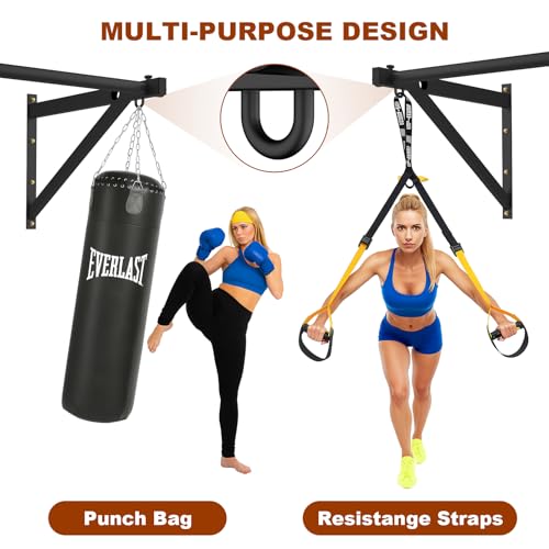Wall Mounted Pull Up Bar, Adjustable Depth Pull-up Bar with 500LBS Weight Capacity, Maintain Upper Body Strength & Core Stability, Home or Garage Gym Chin Up Workout Training Station