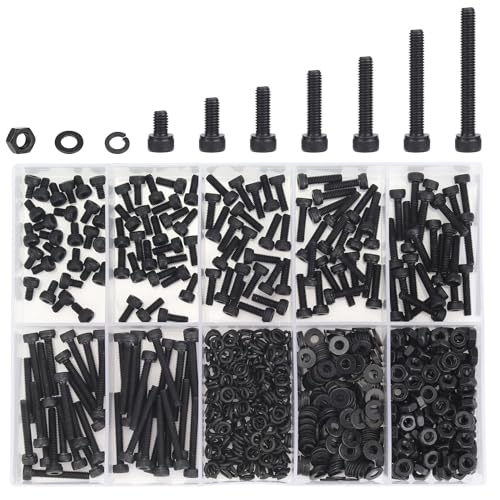 DYWISHKEY 566 Pieces M2.5 Black Screws, 12.9 Grade Alloy Steel M2.5X 4/6 /8/10 /12/16 /20mm Hex Socket Head Cap Screws Bolts Nuts Washers Assortment Kit - size: M2.5, style: Socket Head