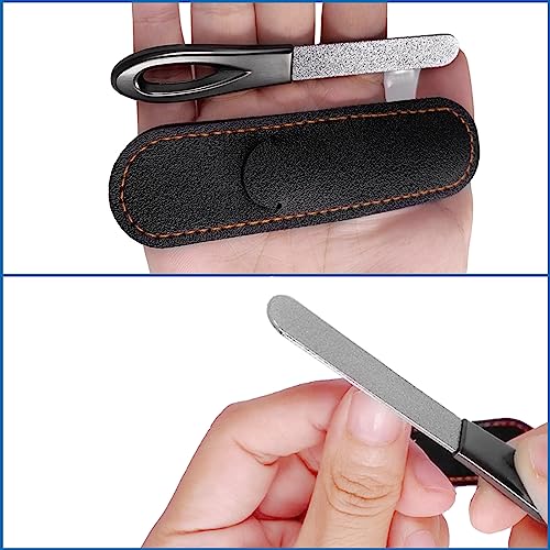 Metal Nail File, Stainless Steel Fingernail Files Double Sided Grit Nail Filer with Leather Cases and Non Slip Handle (2 Pack 3.6IN Gunmetal Files with PU Cases) - size: 2 Pack 3.6 in Gunmetal Non-Slip