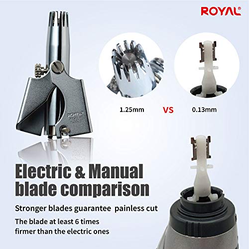 ROYAL [Made in Korea] Nose Hair Trimmer for Men Birdie, Manual, Battery-Free, Water-Resistance, Painless with Twelve Dual-Edged Blades, Patented Mechanism ET-4 - color: Silver