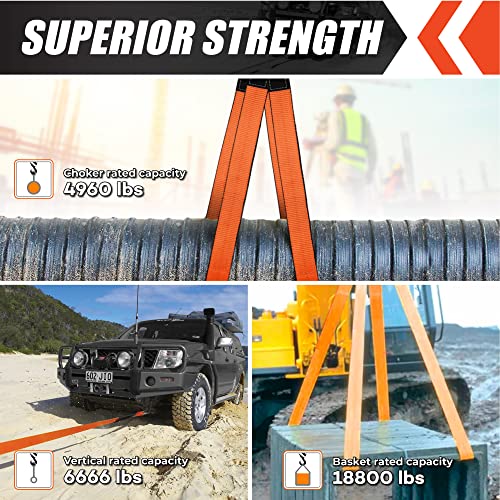 2”x15' Sturdy Lift Sling Strap, 18800lbs Heavy Duty Lifting Web Sling—2 PCS | Eye-Eye Nylon Strap for Hoist, 2-Ply Polyester Rigging Straps, Tree Saver Recovery Straps Web Sling Winch