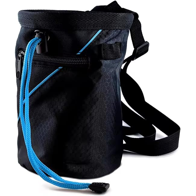Chalk Bag for Rock Climbing with Quick-Clip Belt, Large Zippered Pockets & Brush Holder - Weight Lifting, Gym, Bouldering, Disc Golf, Wall Climbing Gear Accessories