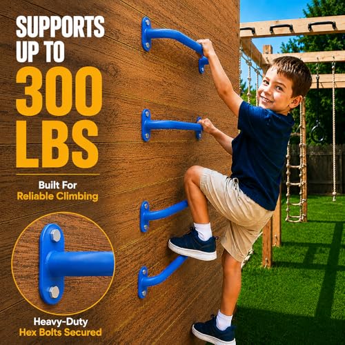 17 Inch Blue Metal Playground Handles Set of 6, Heavy-Duty Climbing Wall Grab Bars, Indoor/Outdoor Monkey Bars for Playground, Backyard, Climbing Frames - color: Blue