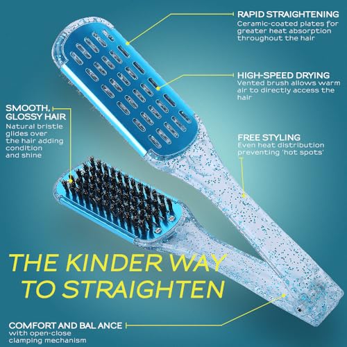 Boar Bristle Clamp Hair Brush, Ceramic Double Sided Brush Clamp Straightener,Detangling, and Styling Hair