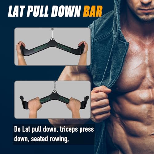 MARSAFIT Home Gym Fitness Rowing T-bar V-bar Pulley Cable Machine Attachment, Bicep Curl Tricep LAT pulldown Bar Back Strength Training Handle Grips LAT Pull Down Bar for Seat Row Workout - style: BTBAR 1909