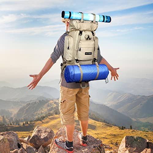 IX INOXTO 85L Lightweight Internal Frame Hiking Backpack for Men Women, Waterproof Travel Camping Backpack with Rain Cover (Khaki) - color: Khaki