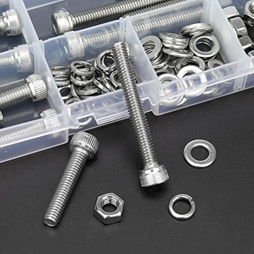 HELIFOUNER 80 Pieces M6 x 30mm /35mm /40mm /45mm /50mm, Hex Socket Head Cap Metric Screws Bolts Washers Nuts Kit, 304 Stainless Steel - size: M6 x 30/35/40/45/50mm