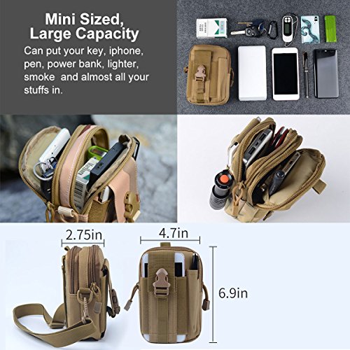 ofone Small Tactical Molle Pouch, Military Waist Pouch EDC with Smartphone Holster Holder Utility Gadget Belt Bag for Outdoor - color: Khaki