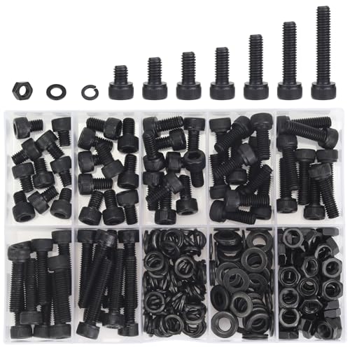 DYWISHKEY 226 Pieces M5 Black Screws, 12.9 Grade Alloy Steel M5x 6/8 /10/12 /16/20 /25mm Hex Socket Head Cap Screws Bolts Nuts Washers Assortment Kit - size: M5, style: Socket Head