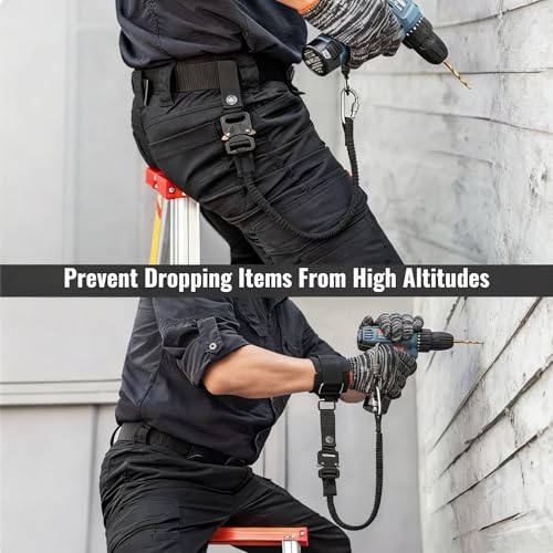 Tactical Tool Lanyard with Quick-Release Buckle, Retractable Tether for Safety Fall Protection with Screw Lock, Multi-Function Tool Lanyards for Hand Tools、Pistol、Belt or MOLLE