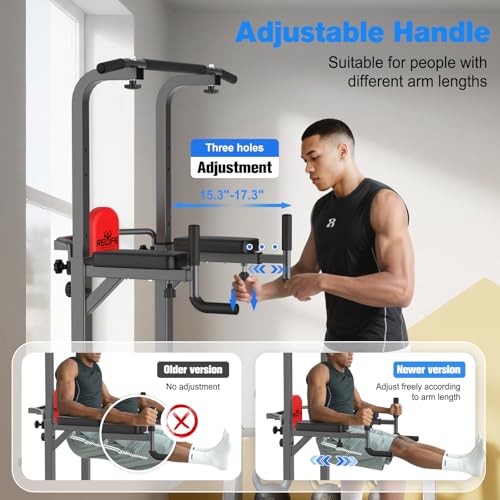 RELIFE REBUILD YOUR LIFE Power Tower Pull Up Bar Station Workout Dip Station for Home Gym Strength Training Fitness Equipment - color: Silver