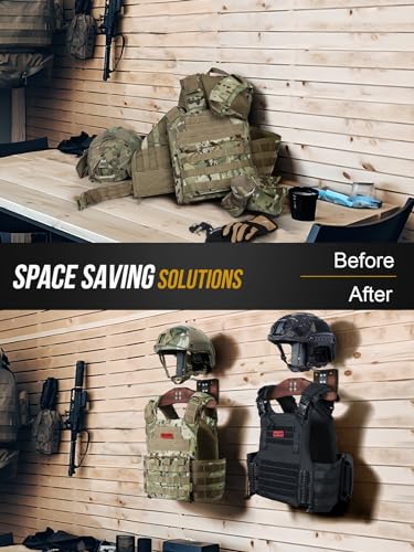 ONETIGRIS Tactical Gear Wall Mount, Motorcycle Helmet Holder Wall Mount Stand, Plate Carrier Rack Jacket Hanger Display Organizer for Police Football Cycling Suit - color: Black Walnut