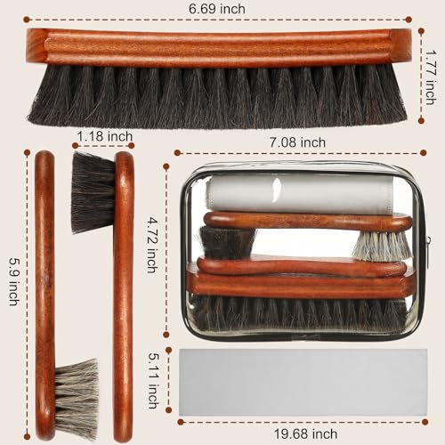 4Pcs Shoe Brush, Premium Horse Hair Brush for Leather, Professional Shoe Polish Brush, Long-Lasting Shoe Cleaning Brush, 100 Percent Horsehair Shoe Brush Shine Kit for Cleaning and Polishing - size: 4PCS