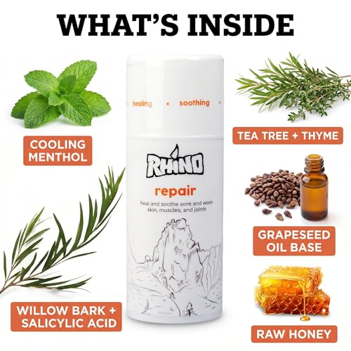 Rhino Skin Solutions Repair Cream Made for Your Adventure, Hand Repair Cream for Dry Cracked Hands, Non Greasy Hand Lotion with Honey and Tea Tree for Athletes and Workers, Made in USA (1 oz) - size: 1 Ounce (Pack of 1)