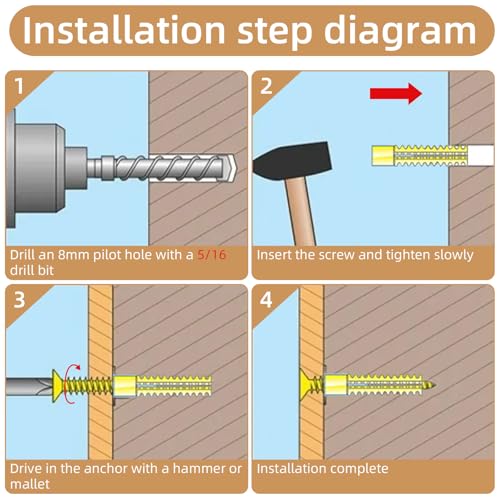 20 Pack Heavy Duty Concrete Anchors and Screws Kit,Gold Metal Hollow Wall Anchors with Screws for Wooden Wall and Hinge Hole Repair (6x32mm)