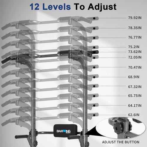 BARWING Pull Up Bar Station, Power Tower, Dip Station with 3D Backrest, Multi-Function Strength Training Stand Rack, Adjustable Height Dip Bar for Home Gym Workout Stand Fitness Exercise Equipment - color: Dark grey