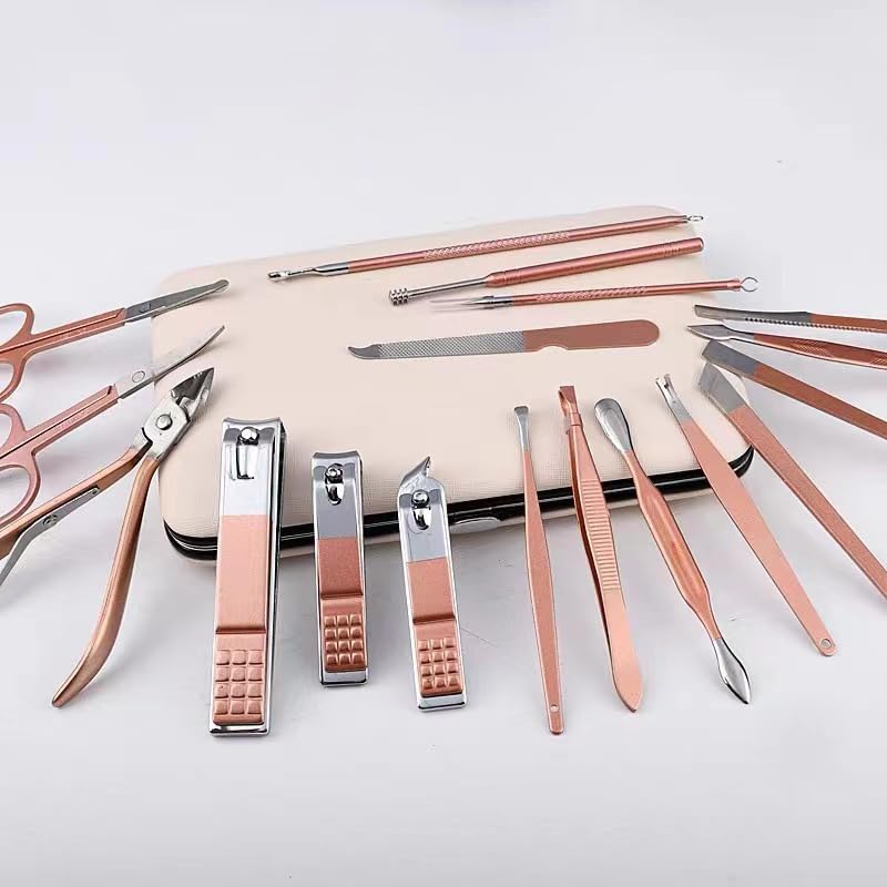 Nail Clipper Manicure Set, 18 in 1 Stainless Steel Professional Pedicure Kit Nail Scissors Grooming Kit with PU Leather Case for Travel & Home Use - size: 18 In 1