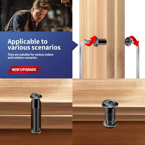1/4-20 x 3/8" 20Pcs Flat Head Hex Socket Cap Screws Bolts Barrel Nuts Kit, 304 Stainless Steel 18-8, Full Thread, Black Oxide by SG TZH (with Hex Spanner) - color: Black, size: 1/4-20 x 3/8"