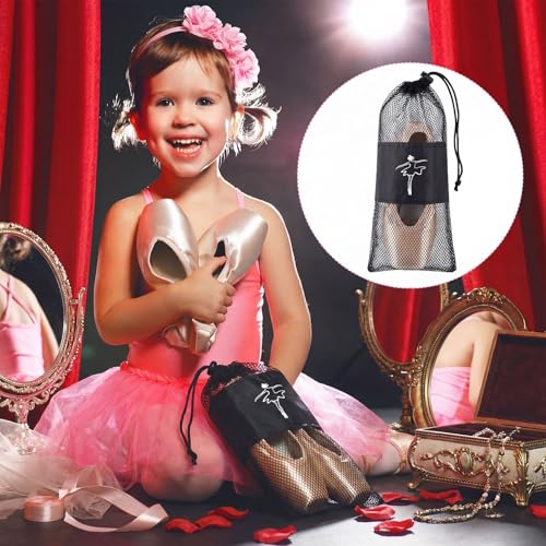 Shappy 4 Pcs Pointe Shoes Bag Mesh Dance Shoe Storage Ballet Accessories for Women Girls, Drawstring Pouch - color: Black