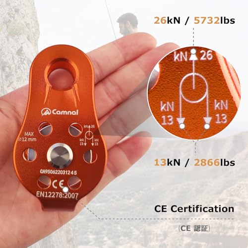 YAPJEB 26kN Climbing Single Pulley, Aluminum Climbing Bearing Pulley CE Certified for for Heavy Duty, Climbing, Zipline, Hauling Outdoor Activity (Purple) - color: 26 kN - Purple