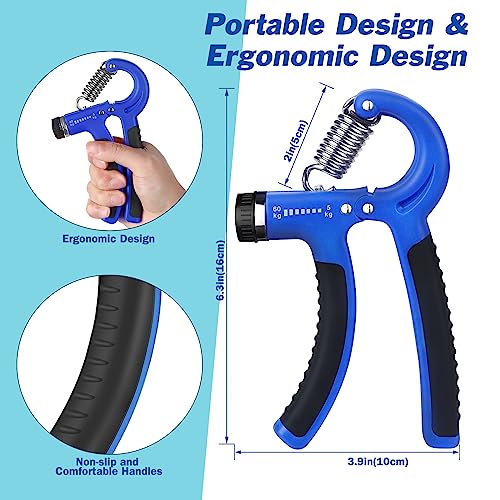 AIXPI Grip Strength Trainer, Hand Grip Exerciser Strengthener with Adjustable Resistance 11-132 Lbs (5-60kg), Forearm Strengthener, Hand Exerciser for Muscle Building and Injury Recover 2 Pack - color: Blue