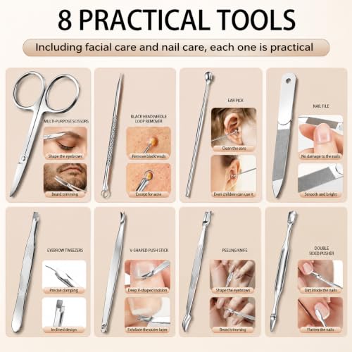 Manicure Set, Stainless Steel Nail Clipper Set with Luxurious Travel Case | 12-Piece Set with Thicker Steel, Precision-ground Cutting Edges, and Smooth-finished Tools for Clean, Precise Trimming. - color: Silver and Black