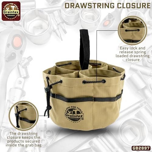 Graintex 18 Pockets Grab Bag Rip-stop Canvas Drawstring Closure, Small Part Organizer Pouch, Small Tools, Screws, Parts, Parachute Tool Bag for Efficient Storage - Khaki - color: Khaki