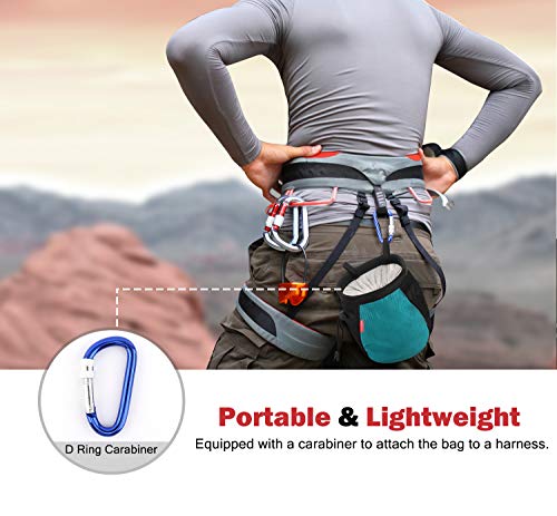 Moko Rock Climbing Chalk Bag, Bouldering Chalk Pot Bucket with Adjustable Belt & Carabiner Drawstring Climbing Gear - color: Light Blue & Black, style: Cylinder