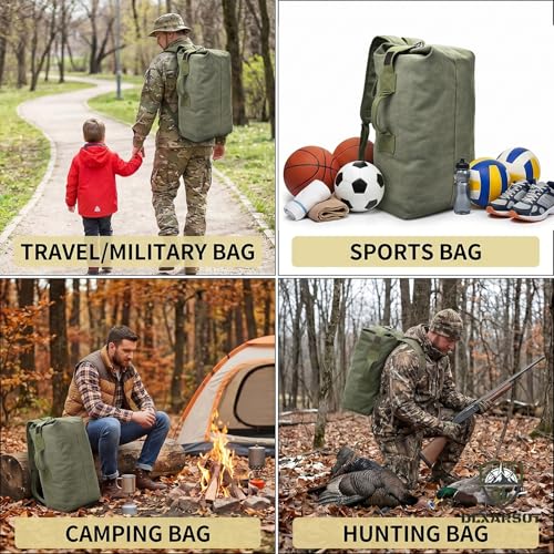 Military Tactical Backpack Large Capacity Travel Climbing Bag Duffel Bag Top Load Double Strap Canvas Backpack - color: Green
