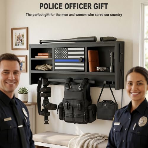 Police Gear Rack with Built-in Power Strip, Tactical Gear Organizer Stand for Duty Belt, Police Vest, Body Armor, Plate Carrier, Helmet Storage, Heavy Duty Gear Rack - size: Wall Mounted w/Combination Lock