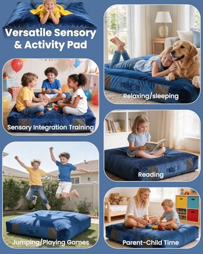 Crash Pads for Kids Sensory, Climbing Crash Pads, Crash Mat Sensory Room Play Equipment, Soft Foam Landing Zone, Luxe Velour, Cover Washable - size: 3.3FT
