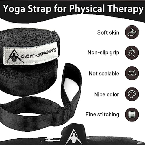 Stretching Strap Yoga Strap with Loops, Stretch Straps for Physical Therapy, Non-Elastic Exercise Strap for Pilates, Dance and Gymnastics with Workout Guide - color: Black