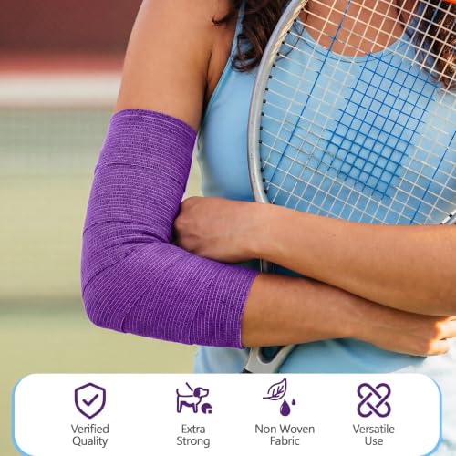 Treela 64 Pack 2 Inch X 5 Yard Self Adherent Cohesive Wrap Bandages Breathable Athletic Tape Self Adhesive Bandage Tape Elastic Rolls for Wrist Ankle(Dark Purple) - color: Dark Purple, size: 2 Inch X 5 Yard